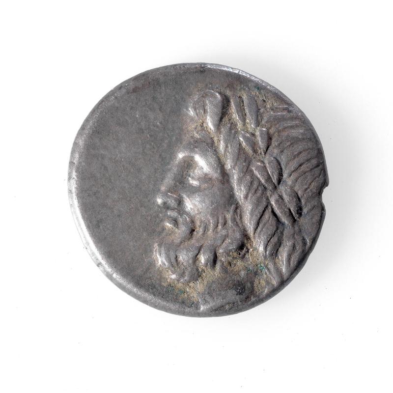 Triobol Coin with Man Seated, Eagle and Zeus in Profile