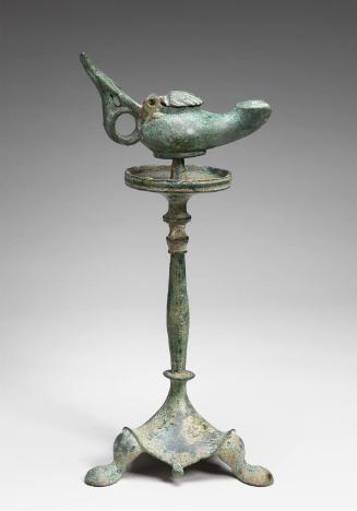 Oil Lamp with Cross and Scallop Shell Cover on Stand