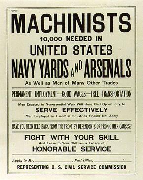 Machinists-- 10,000 Needed in United States Navy Yards and Arsenals