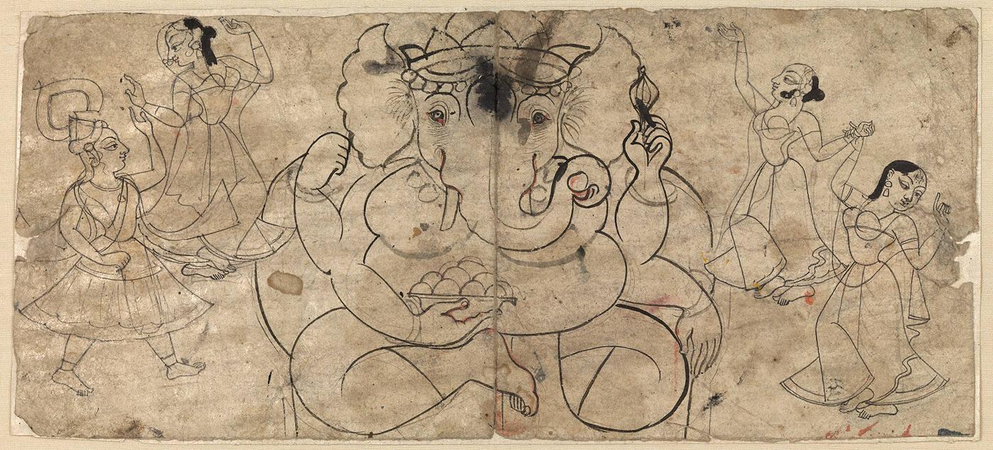 Ganesha with Krishna and Three Gopis