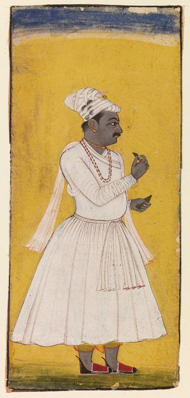 Portrait of a Nobleman Dressed in White, Standing Against a Yellow Background