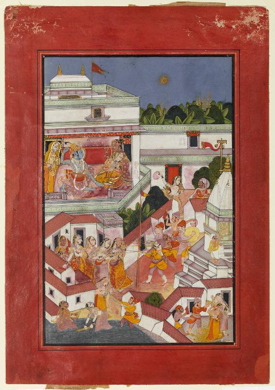 Krishna and the Villagers Celebrate Holi, the Spring Festival