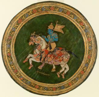 Playing card (ganjifa): Krishna Riding a "Composite" Horse (Fashioned from a Mosaic of Individual Ladies)