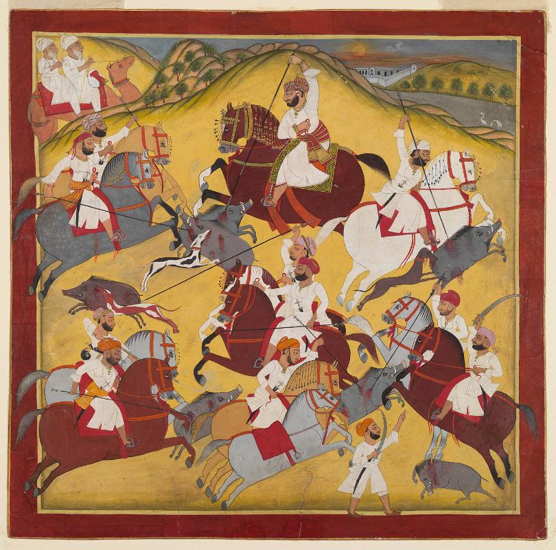 Nobleman with Attendants Hunting Boar