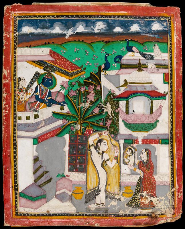 Toilet of Radha and Krishna peering from above
