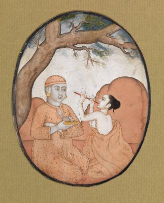 Female flute player and an ascetic with a bowl