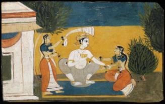 A prince and two female attendants on a terrace