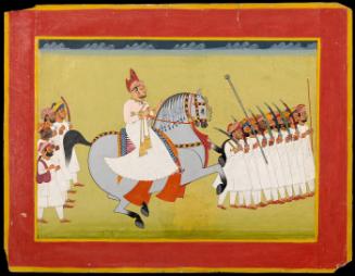 Raja Shejhaj on horseback with a retinue