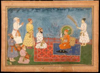 Ahmad Saha Adil Shah holding a hawk and meeting another ruler