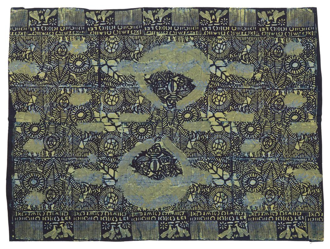 Adire eleko commemorative cloth wrapper, possibly Oloba design