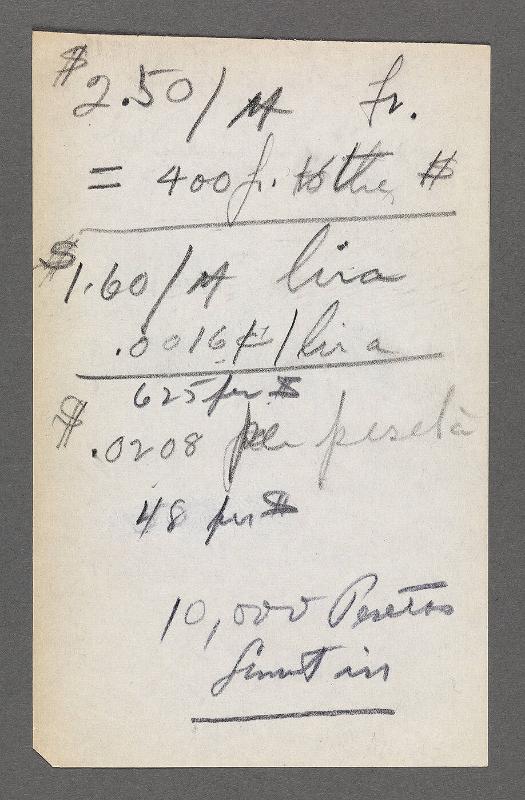 Note written in pencil of monetary equations