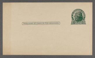 Postcard with one cent Jefferson stamp on it