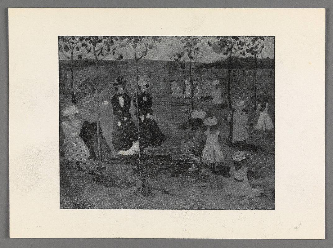 Black and white print of a Maurice Prendergast work