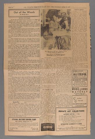 Newspaper clipping from The Villager, Greenwich Village, New York, including article "Glackens in Retrospect"