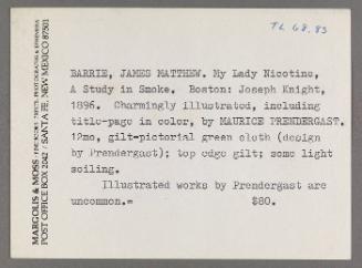 Card from Margolis & Moss, Santa Fe, New Mexico, describing "My Lady Nicotine, A Study in Smoke"