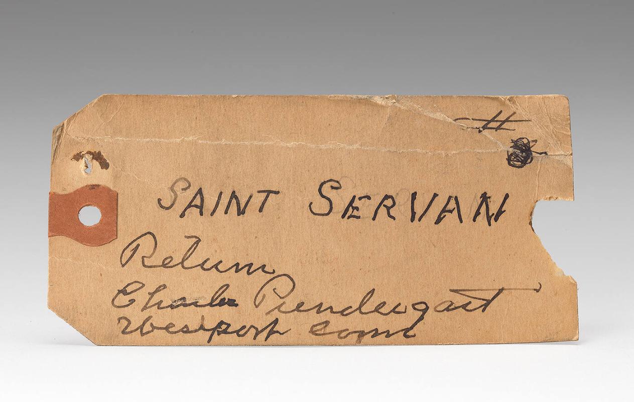 Charles Prendergast mailing tag labelled "Saint Servan" found inside cedar cigar box