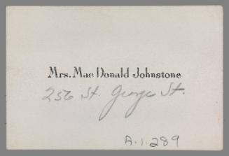 Business card of Mrs. MacDonald Johnstone