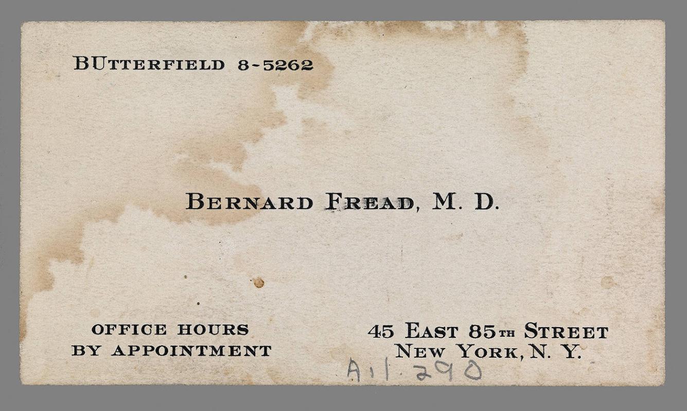 Business card of Bernard Fread, MD