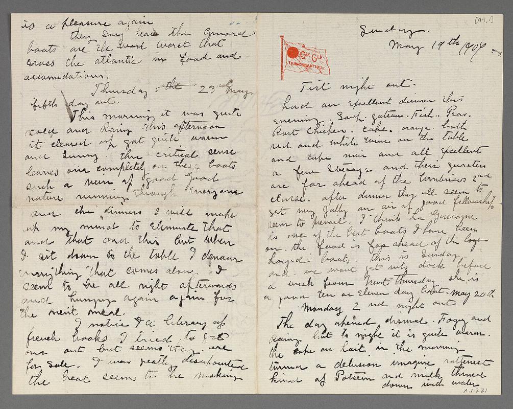 Letter from Maurice Brazil Prendergast to Charles Prendergast shipboard (en route to France)
