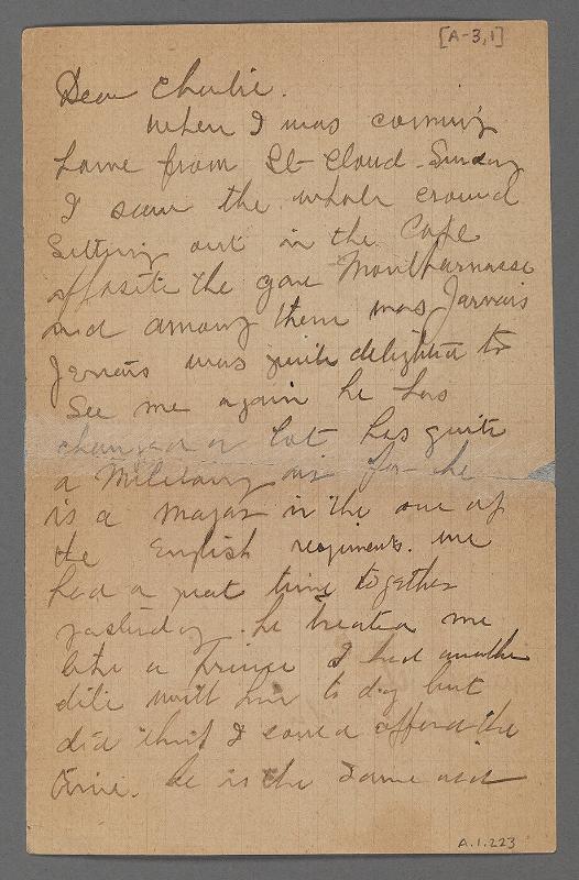 Letter from Maurice Prendergast to Charles Prendergast, Paris
