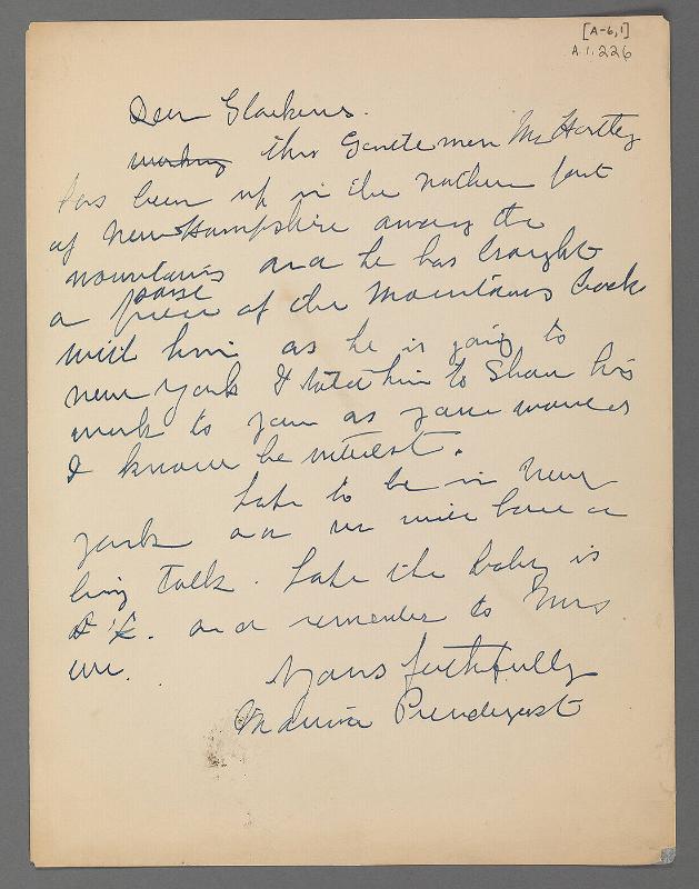 Letter from Maurice Prendergast to William Glackens (location unknown)