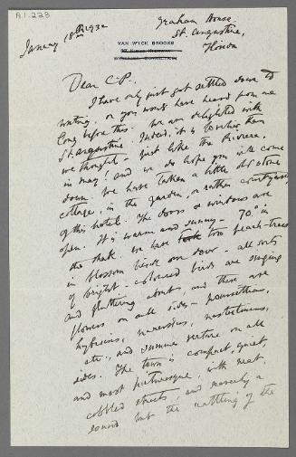 Letter from Van Wyck Brooks to Charles Prendergast (St. Augustine, Florida)