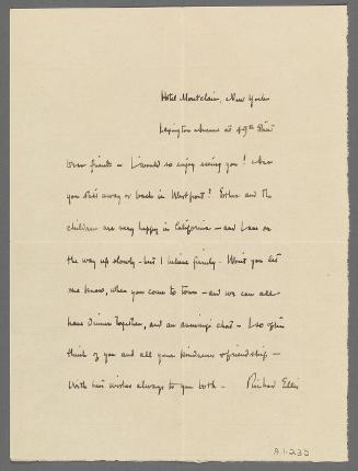 Letter from Richard W. Ellis to Mr. and Mrs. Charles Prendergast (Hotel Montclair, New York)
