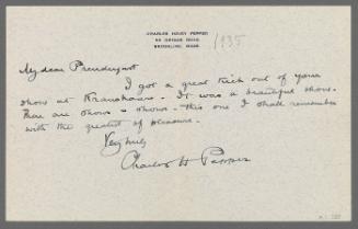 Letter from Charles Hovey Pepper to Charles Prendergast (66 Griggs Road,/ Brookline, Mass.)
