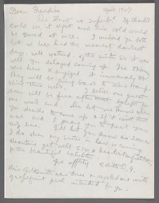 Letter from Edith Glackens to Mr. and Mrs. Charles Prendergast (New York City)