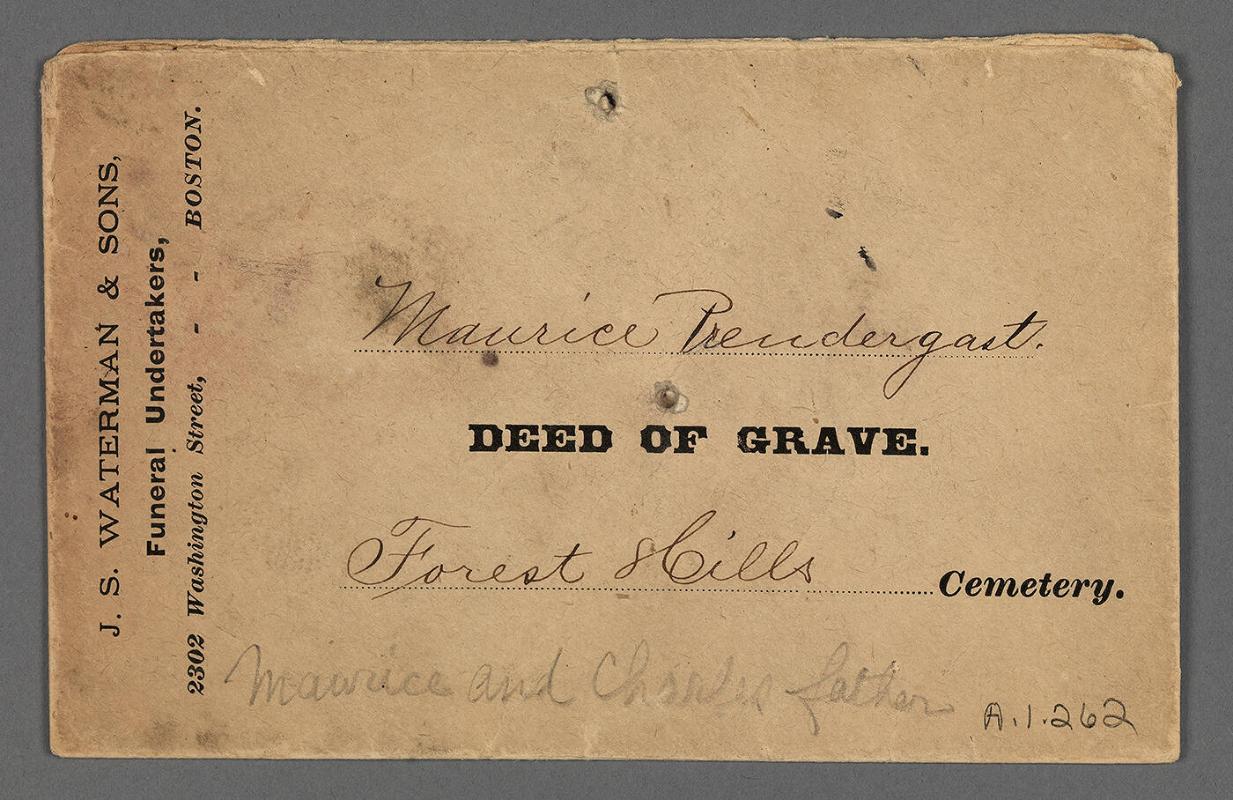 Envelope for Deed of Grave for Maurice Prendergast, Forest Hills Cemetery