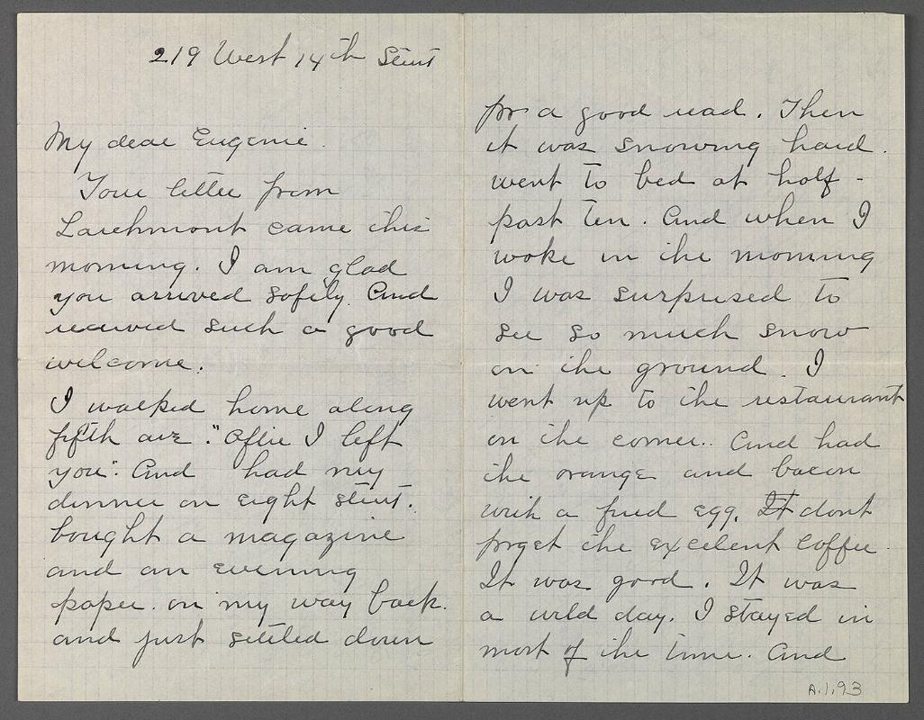 Letter from Charles Prendergast to Eugénie Vankemmel (Prendergast)
