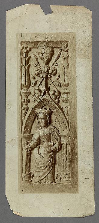 Wood panel with relief carving of female