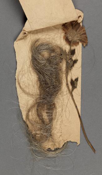 Envelope containing a lock of hair and pressed flower