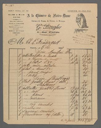 Bill for China from A la Chimere de Notre-Dame with envelope