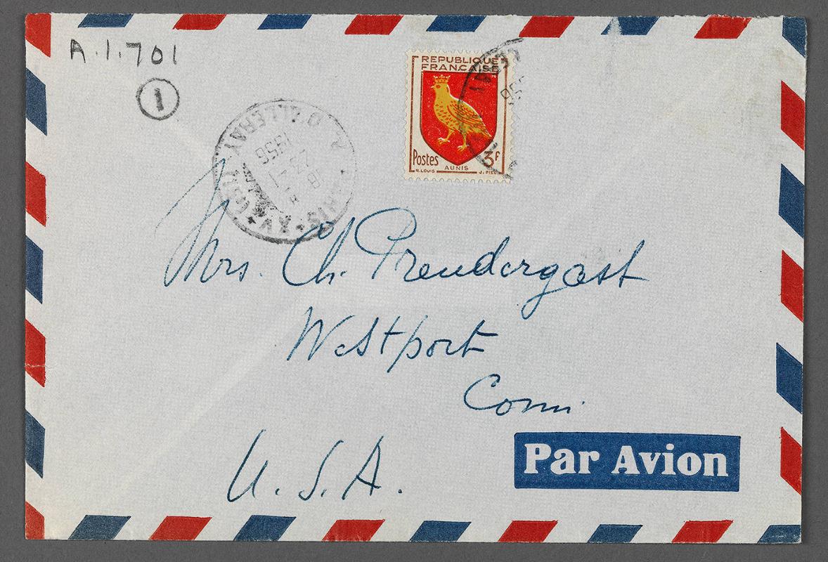 Letter to Eugénie Prendergast (illegible signature) from Paris with envelope