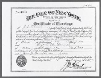 Copy of Eugénie Vankemmel and Charles Prendergast's Marriage Certificate