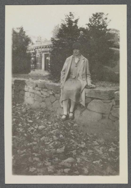 1927-1929 series of Eugénie and Charles Prendergast and Vankemmel family members in France; Eugénie prendergast seated outside