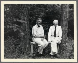 Series of Charles Prendergast and M.D.C. Crawford in garden at Crooked Mile Road, Westport, CT (L to R) M.D.C. Crawford, Charles Prendergast