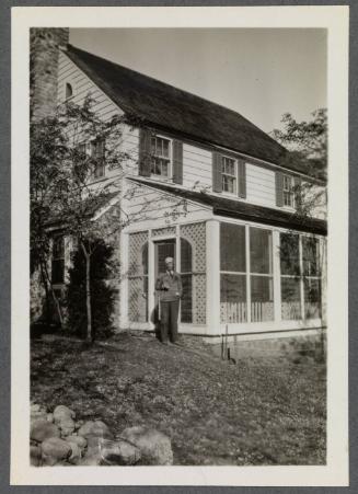 House on Crooked Mile Road, Westport, CT at various times of the year; man standing outside house