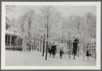 House on Crooked Mile Road, Westport, CT at various times of the year; house covered in snow