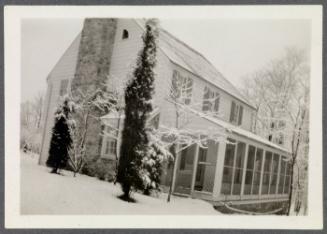 House on Crooked Mile Road, Westport, CT at various times of the year; house covered in snow