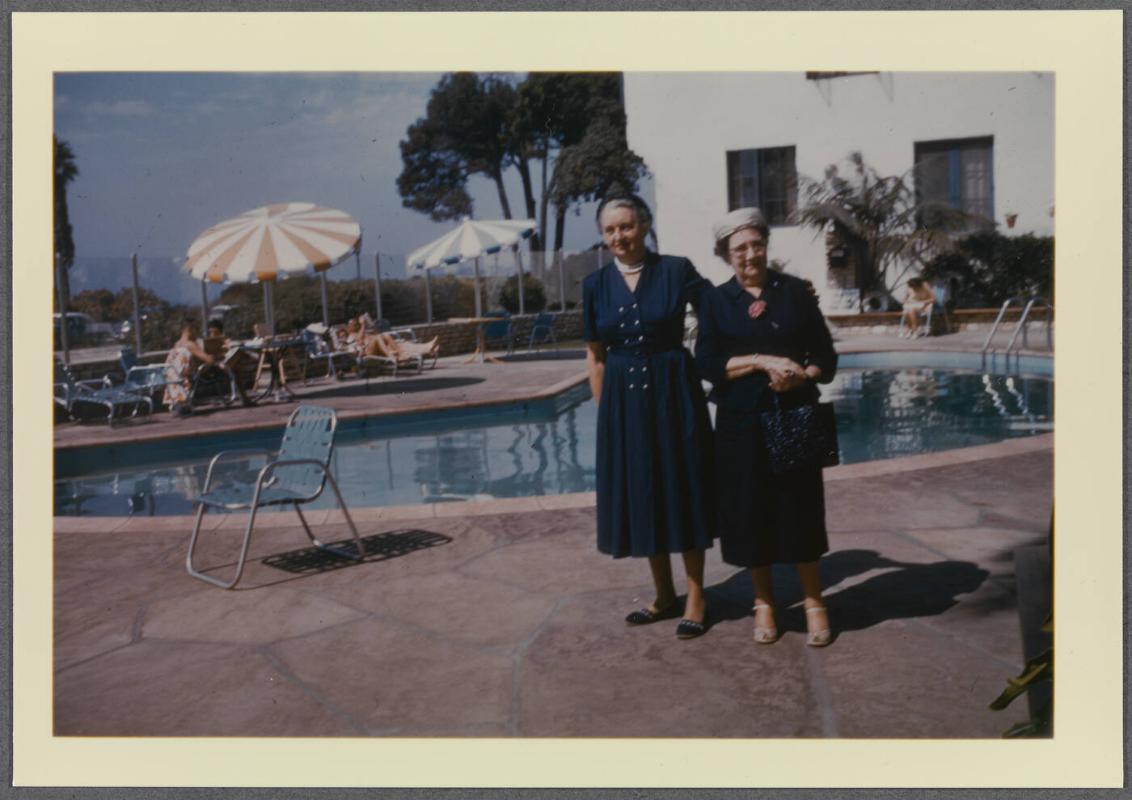 Eugénie Prendergast and friends in California (Los Angeles and Santa Barbara); Eugénie Prendergast with friend at pool