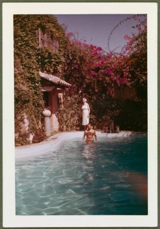 Cuernavaca, Mexico home of Robert Brady; pool scene with Robert Brady and Eugénie Prendergast
