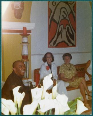 Eugénie Prendergast and friends in Mexico; Eugénie Prendergest with friends indoors