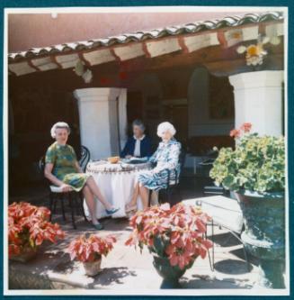 Eugénie Prendergast and friends in Mexico; Eugénie Prendergast with friends at outdoor café