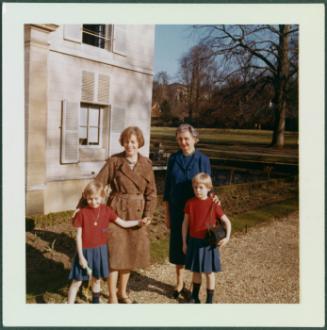 Eugénie Prendergast and relatives in Malmaison, France; Eugénie Prendergast with female relative and two girls