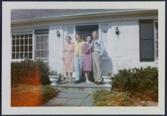 Series at Compo Road house including Robert Brady, Mr. Van Johnson, Mrs. Van Johnson (?), Mr. Bowden, and unknown woman; (L to R) Eugénie Prendergast, Robert Brady, Mrs. Van Johnson (?), Van Johnson