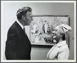 Charles Prendergast Exhibit at MFA Boston; (L to R) Perry Rathbone, Helen Hayes