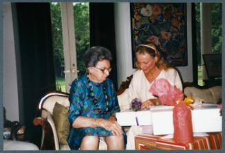 Eugénie Prendergast's 90th birthday party; (L to R) Eugénie Prendergast and woman