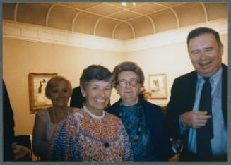 Series of a dinner at Williams College Museum of Art including Eugénie Prendergast and others; (L to R) Cathy Genvert, unknown person, Eugénie Prendergast, Joe Butler
